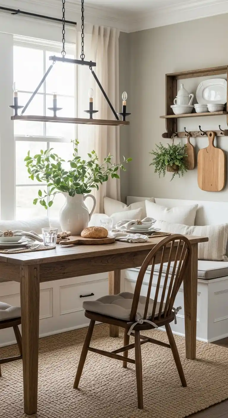 5. Style a Farmhouse Breakfast Nook with Rustic Wood Finishes