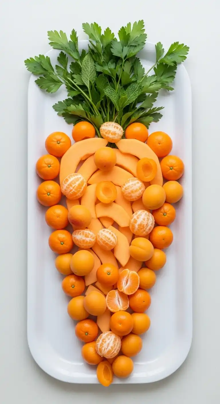 6. Carrot-Shaped Fruit Tray with Orange Fruits