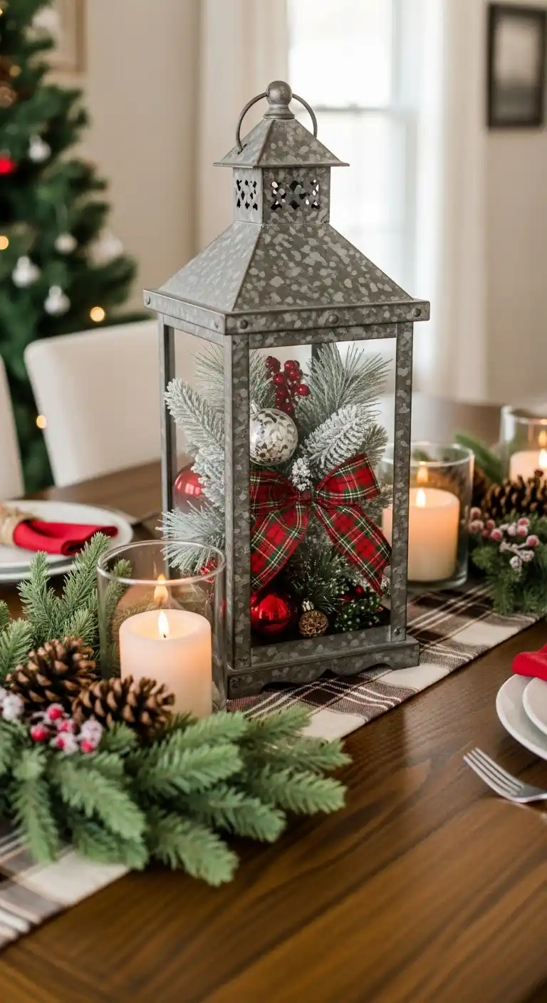 6. Farmhouse Lantern with Greenery