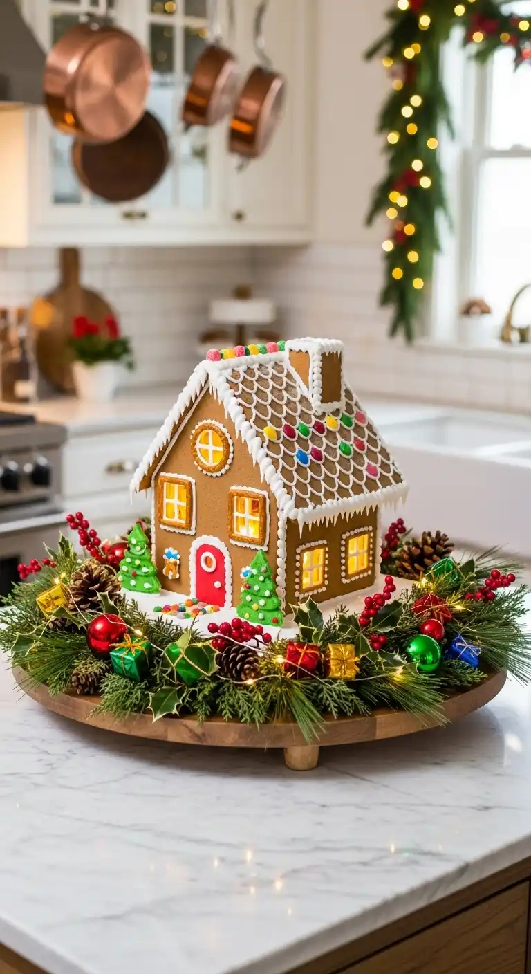 6. Gingerbread House Display as a Festive Centerpiece