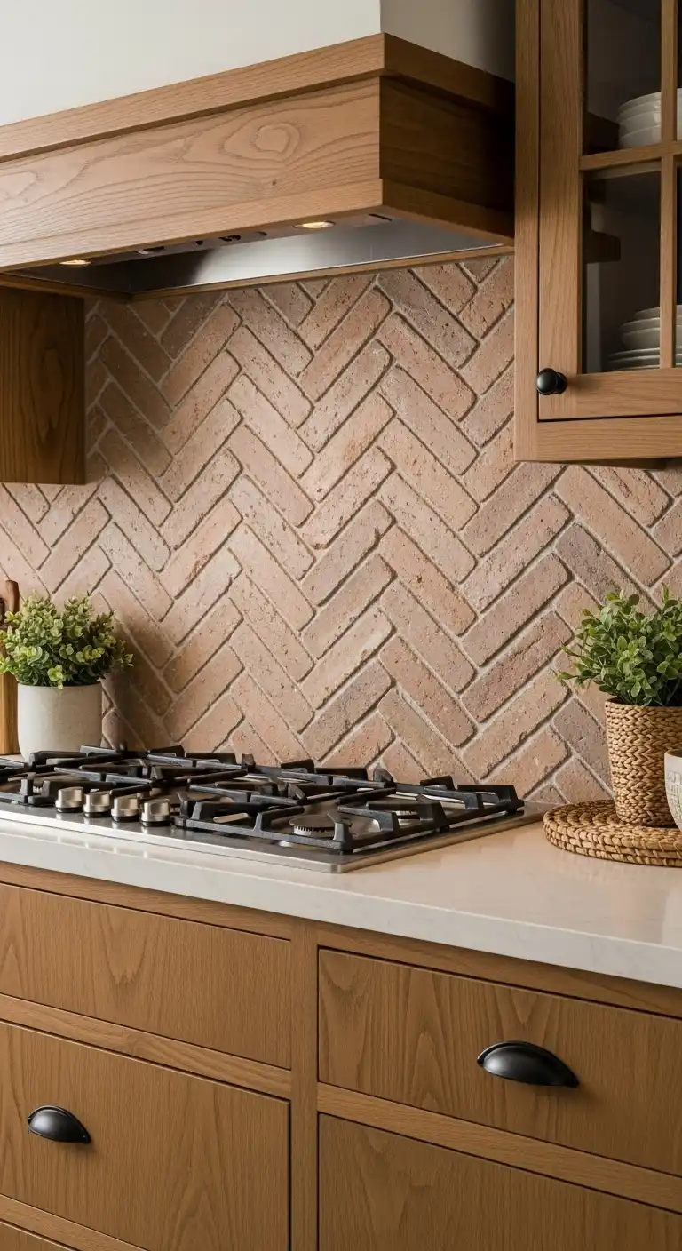 6. Herringbone Brick Backsplash