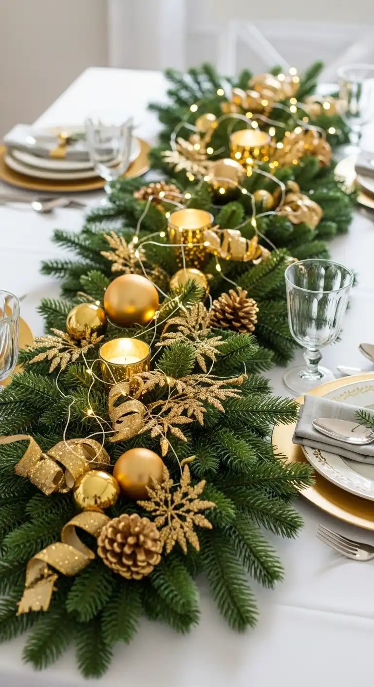 7. Gold and Green Table Garland