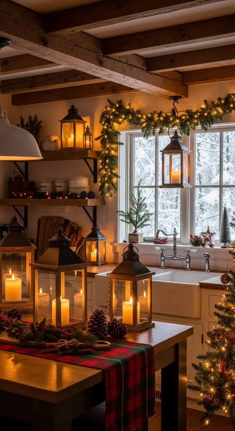 7. Rustic Lanterns with Battery-Operated Candles