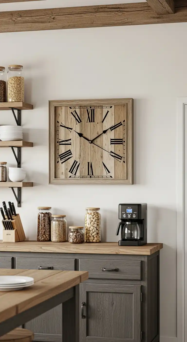 7. Square Wooden Wall Clock with Roman Numerals