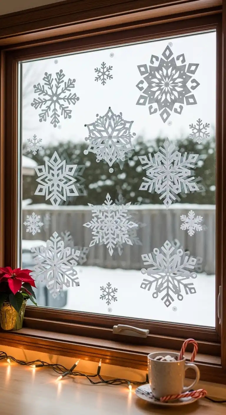 8. DIY Snowflake Window Clings Using Paper or Felt