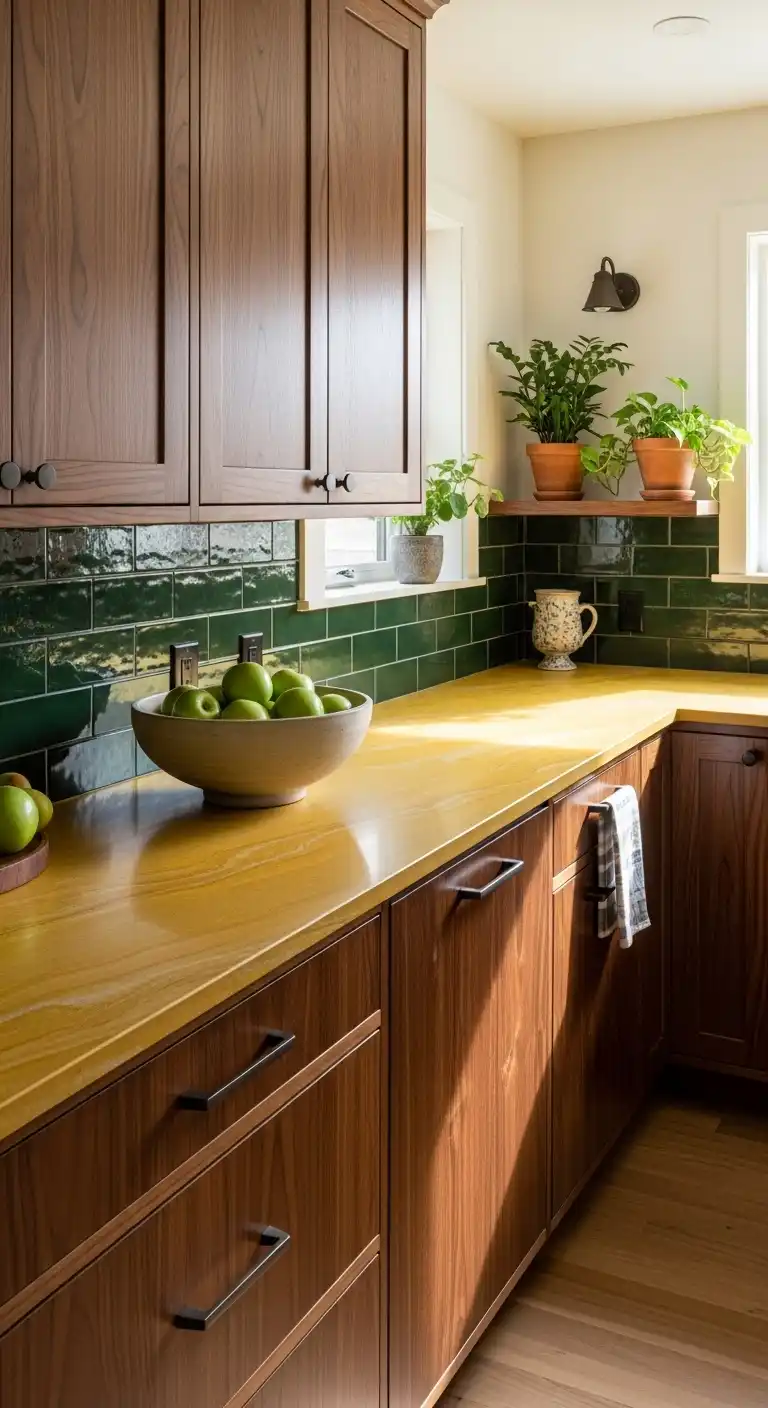 8. Earthy Tones Pairing Yellow with Wood and Green