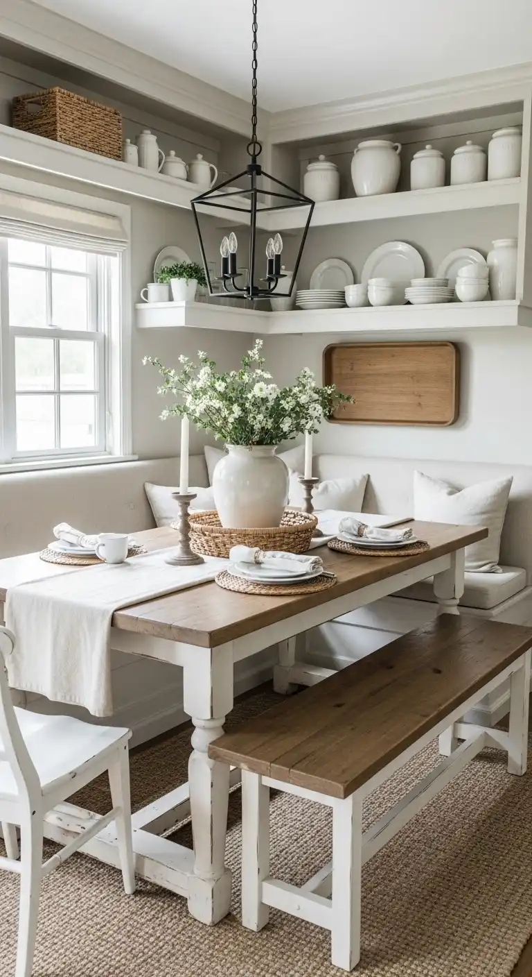 8. Farmhouse-Style Corner Breakfast Nook