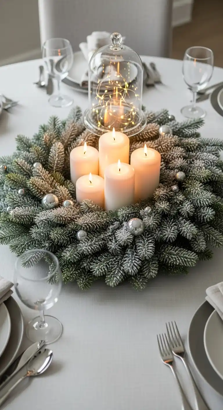 8. Frosted Evergreen Wreath Centerpiece