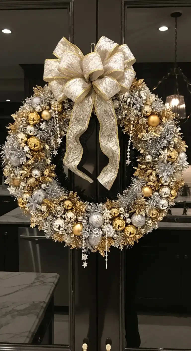 8. Metallic Gold or Silver Wreaths for Glam Kitchens