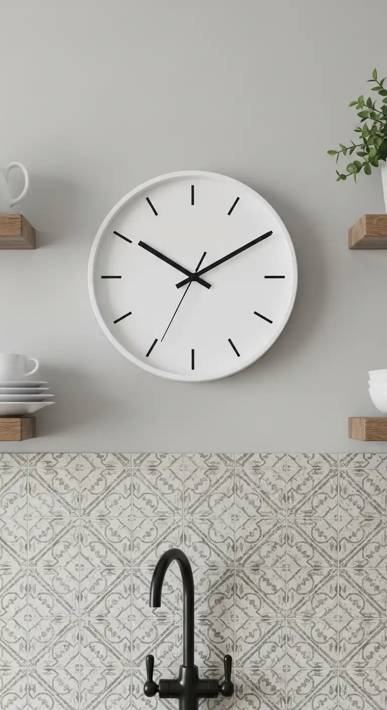 8. Minimalist Farmhouse Clock with Black Hands on White Face