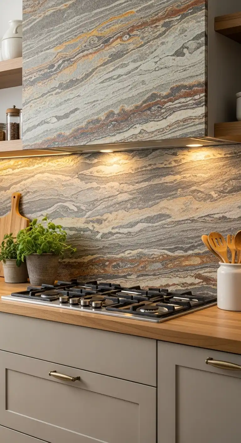 8. Natural Stone Slab Backsplash