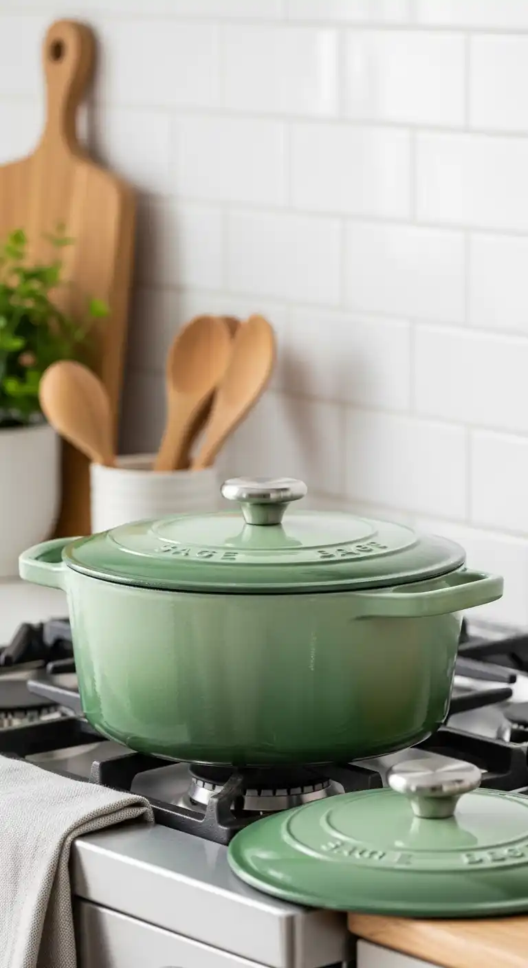 9) Sage Green Cast Iron Dutch Oven