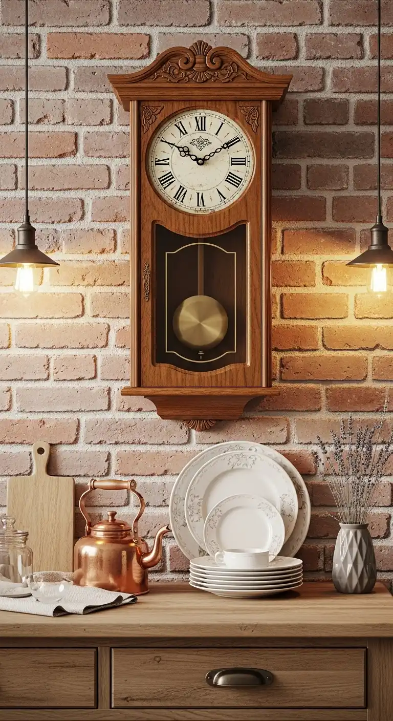 9. Antique-Inspired Kitchen Clock with Pendulum Feature