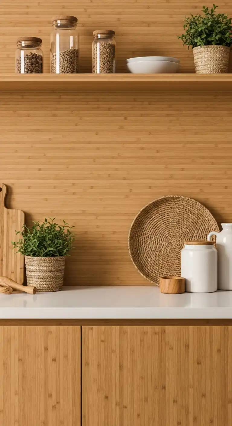 9. Bamboo Panel Backsplash