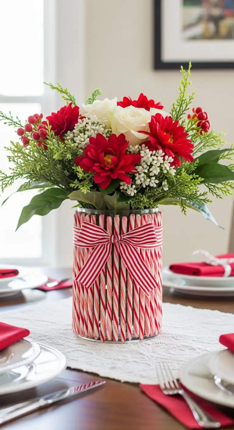 9. Candy Cane Vase Centerpiece