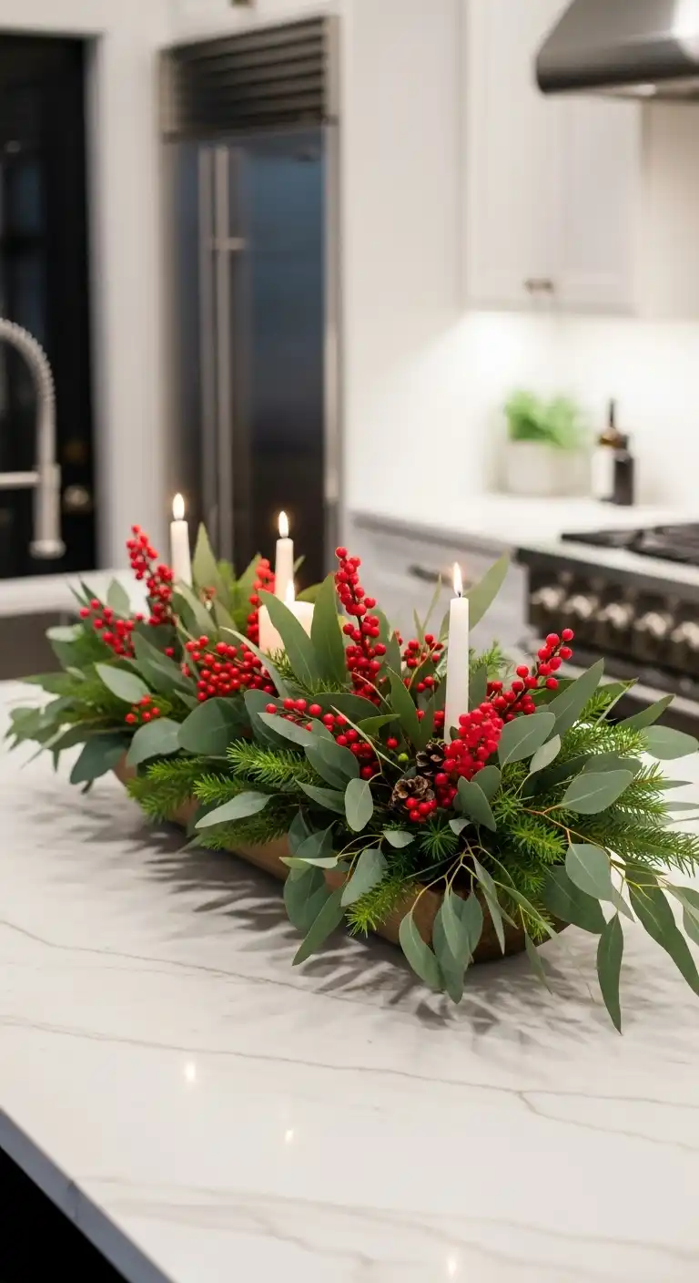 9. Eucalyptus and Berry Centerpiece for a Modern Look