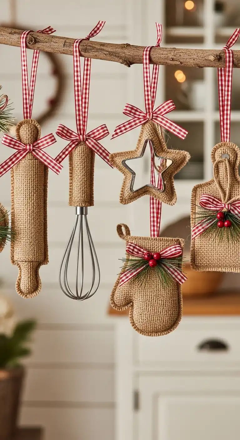 9. Farmhouse Burlap Ornaments with Simple Ribbons