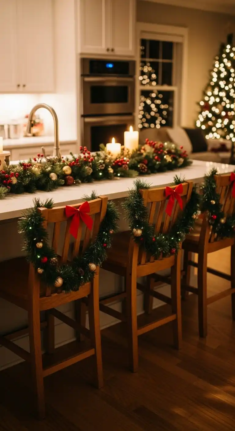 9. Mini Garland Wrapped Around Bar Stools