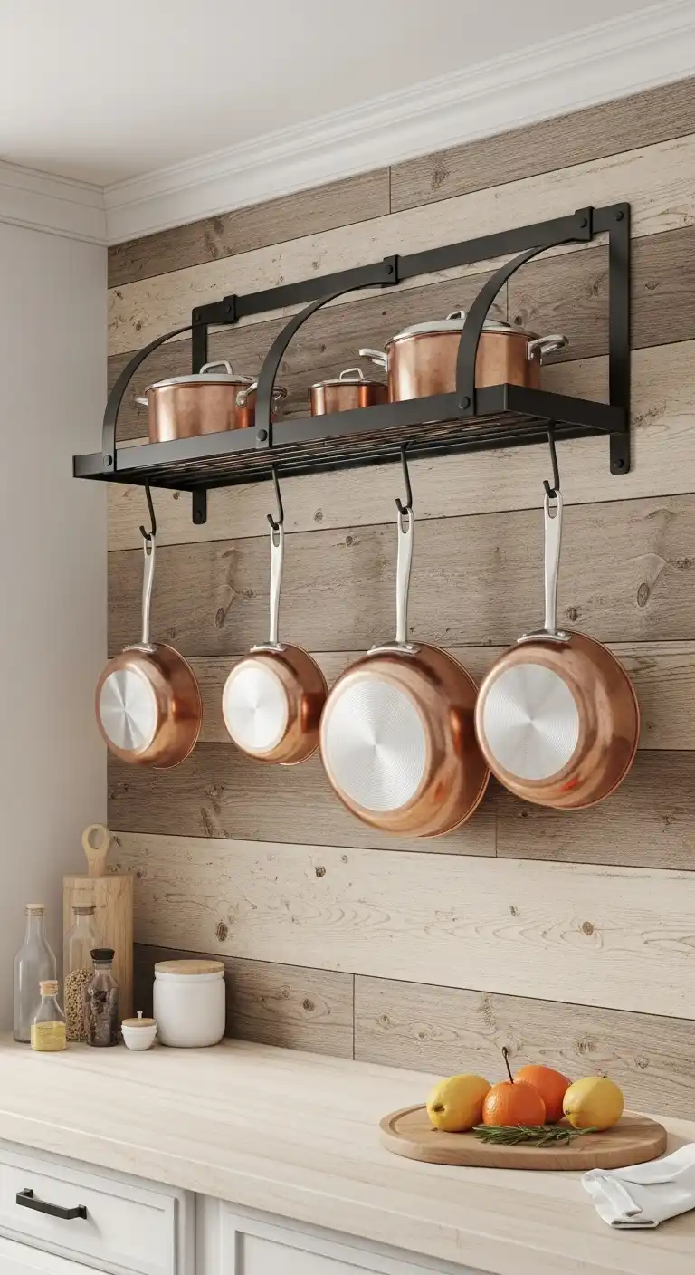 9. Mounted Pot Racks on Accent Walls