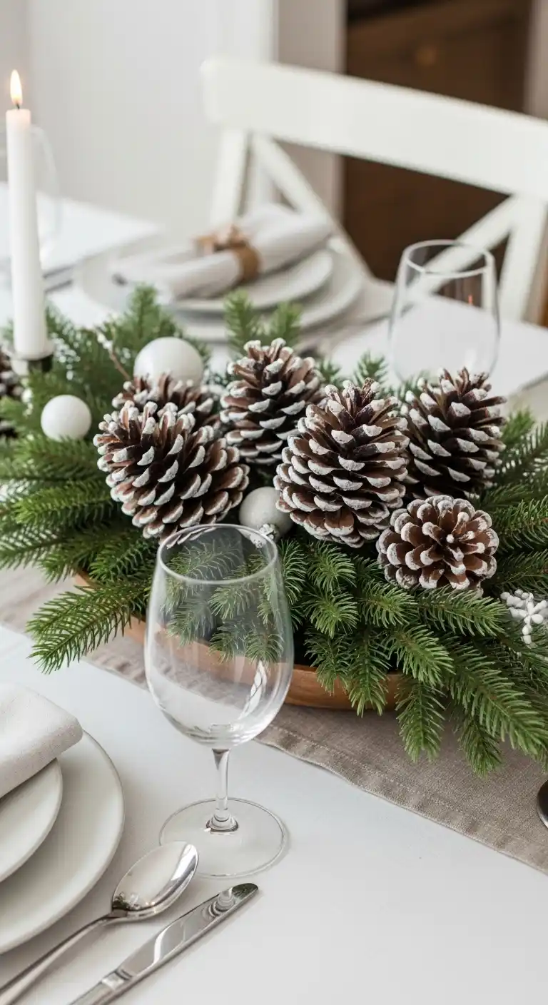11. Frosted Pine Cones and Greenery