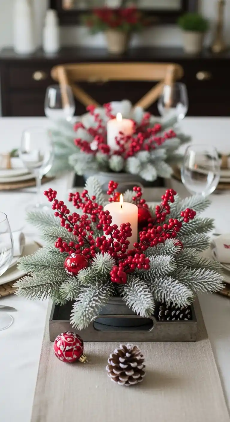 14. Frosted Pine and Red Berries in a Tray