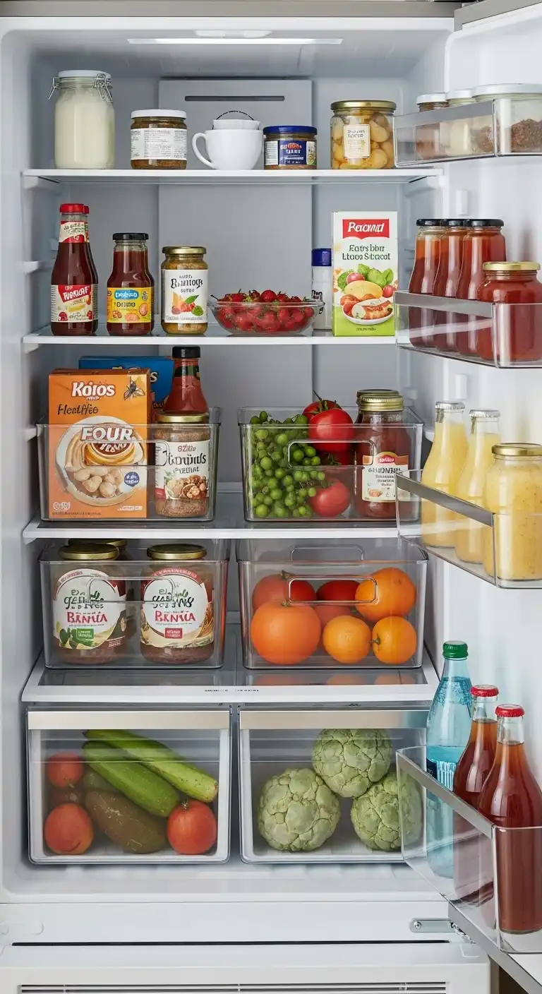 14. Use Clear Bins in the Fridge