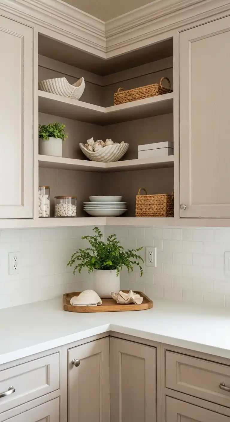 15. Coastal Cabinets with Open Corner Shelving