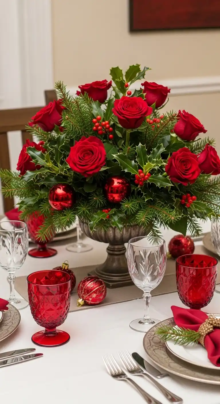 16. Red Roses with Pine and Holly