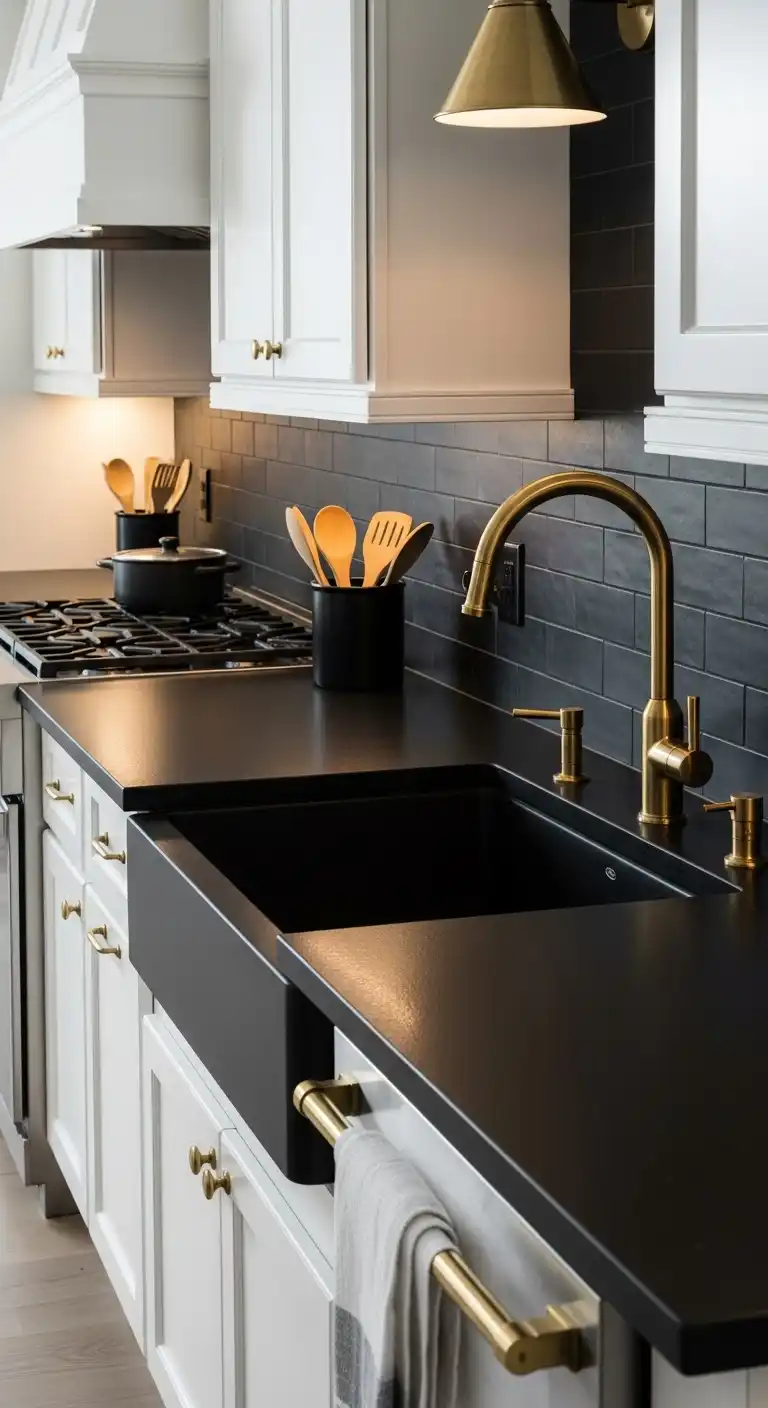 17. Black Ceramic Slab Countertops