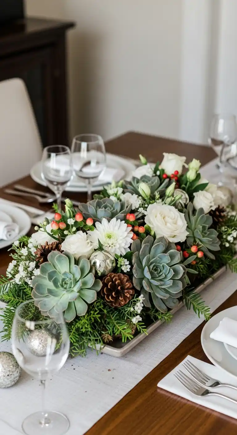 17. Mixed Succulents with White Blooms