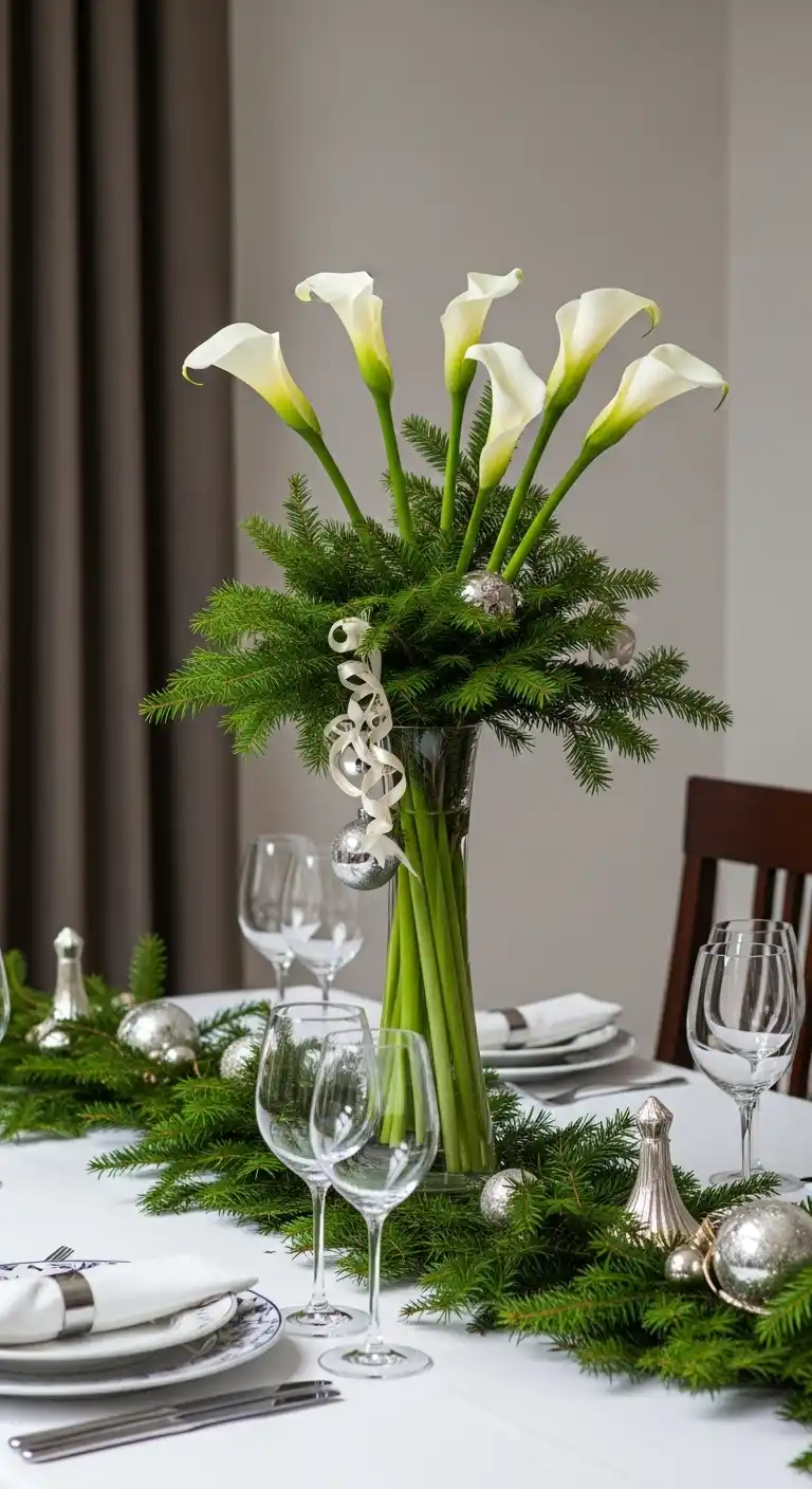 18. Calla Lilies with Evergreen Accents