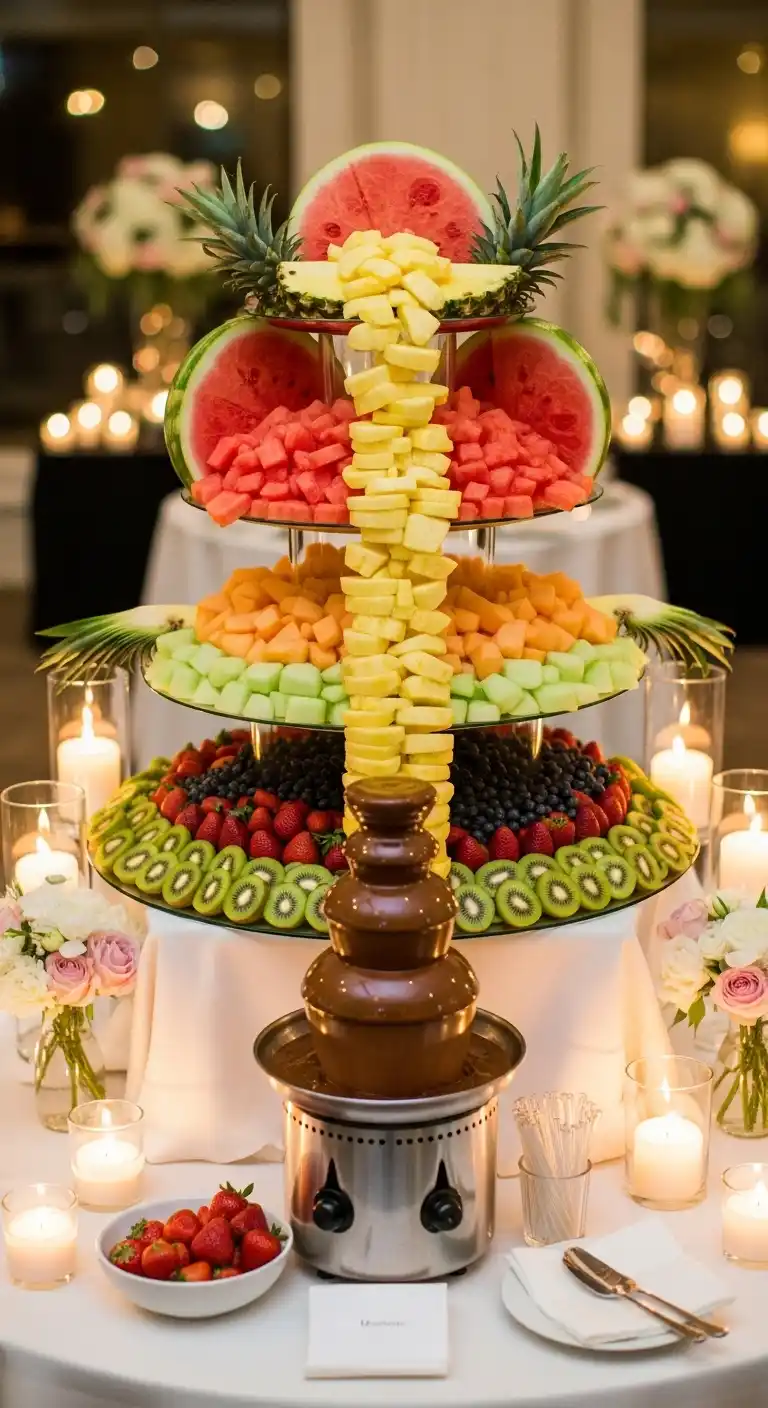 18. Elegant Tiered Fruit Fountain Display