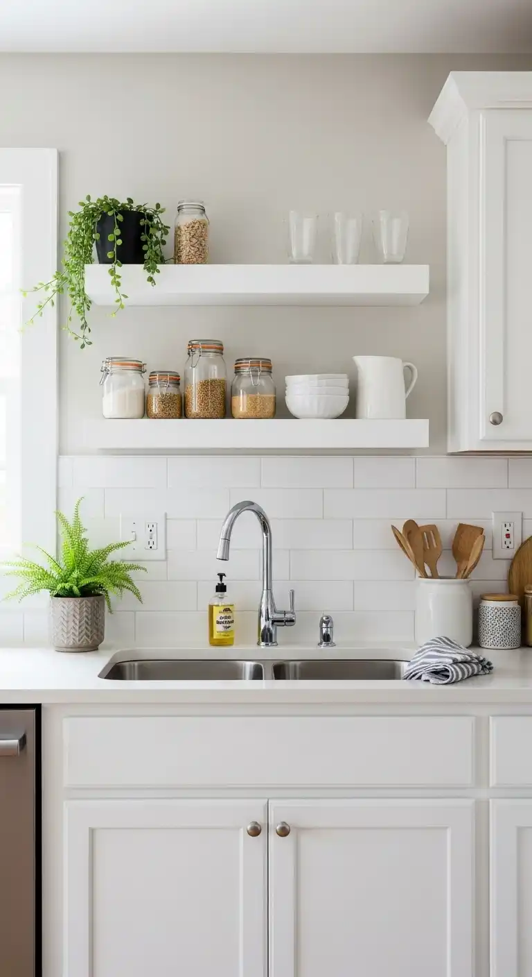18. Install Floating Shelves Above the Sink