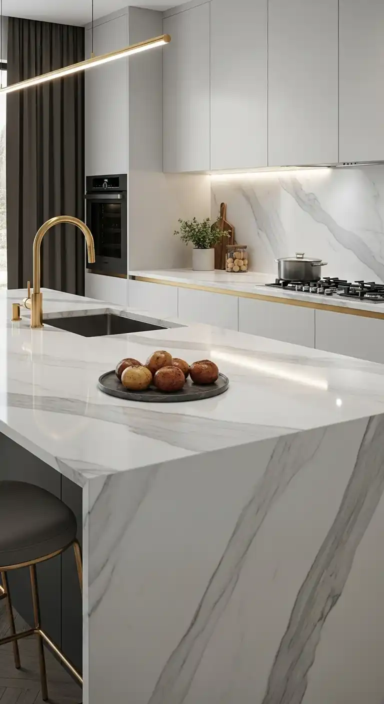 2. Marble-Look Ceramic Slabs