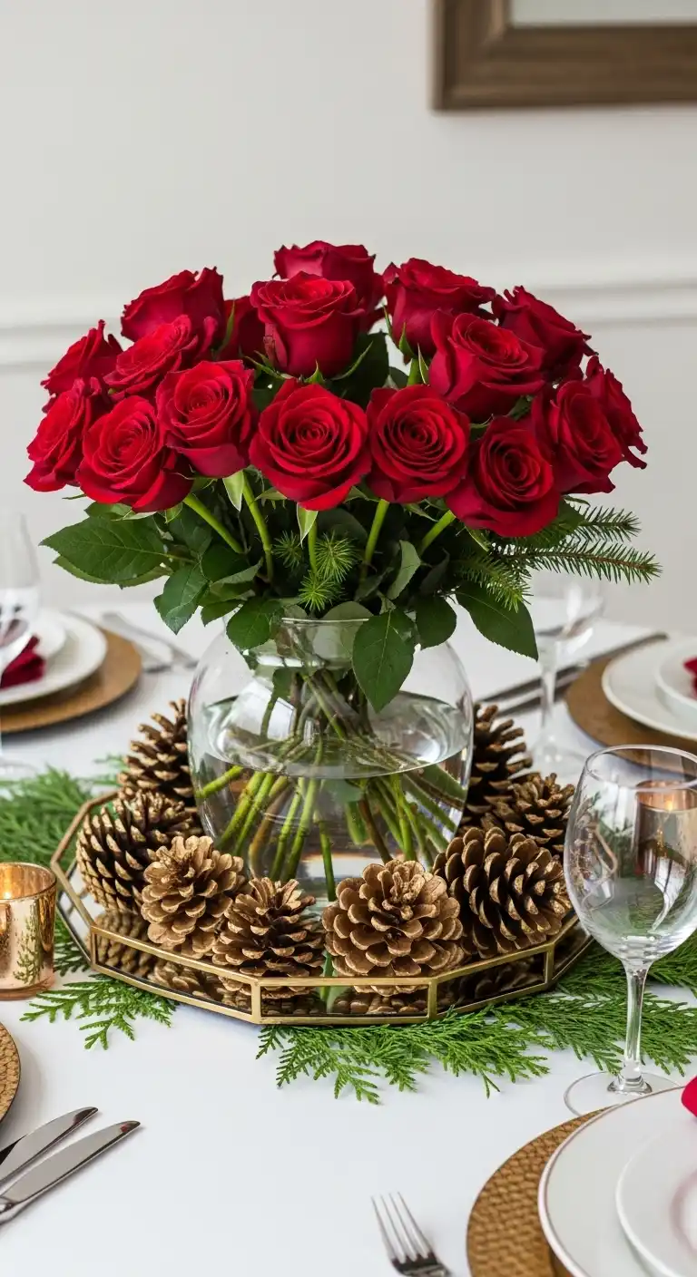 2. Red Roses and Golden Pinecones