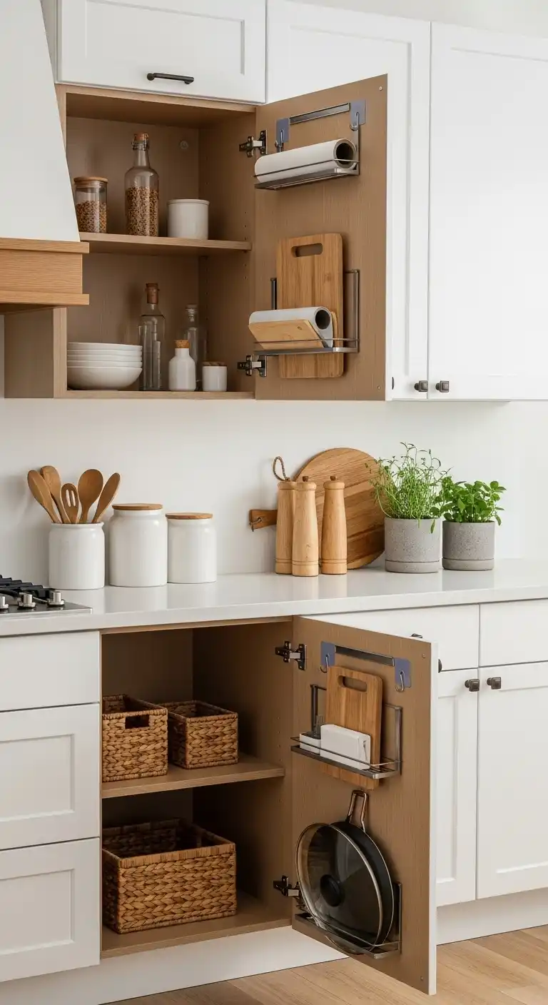 2. Turn Cabinet Doors into Hidden Storage