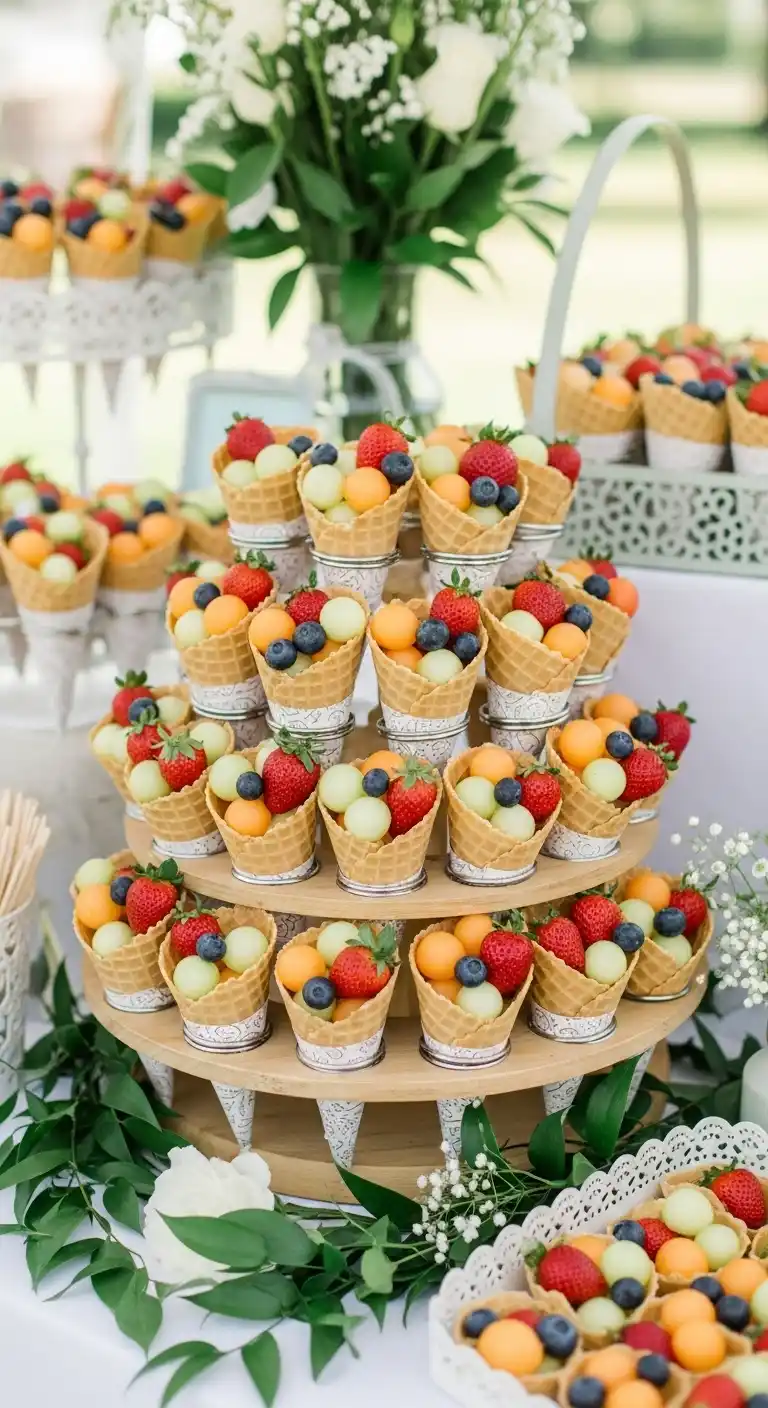 20. Whimsical Fruit Cones for Guests