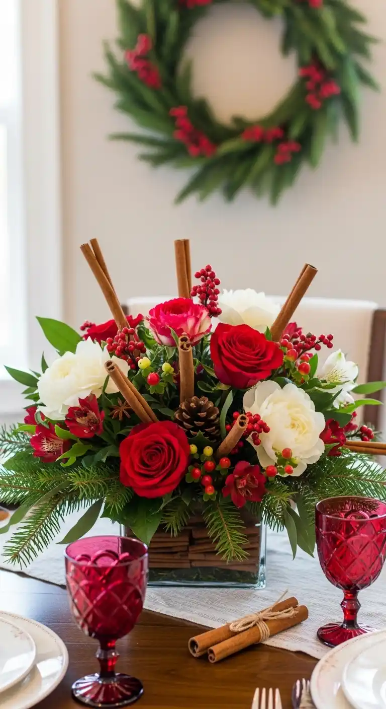 21. Mixed Flowers with Cinnamon Sticks