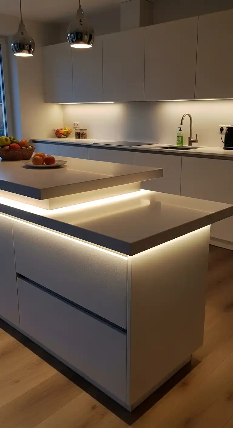 22. Ceramic Countertops with Built-In Lighting
