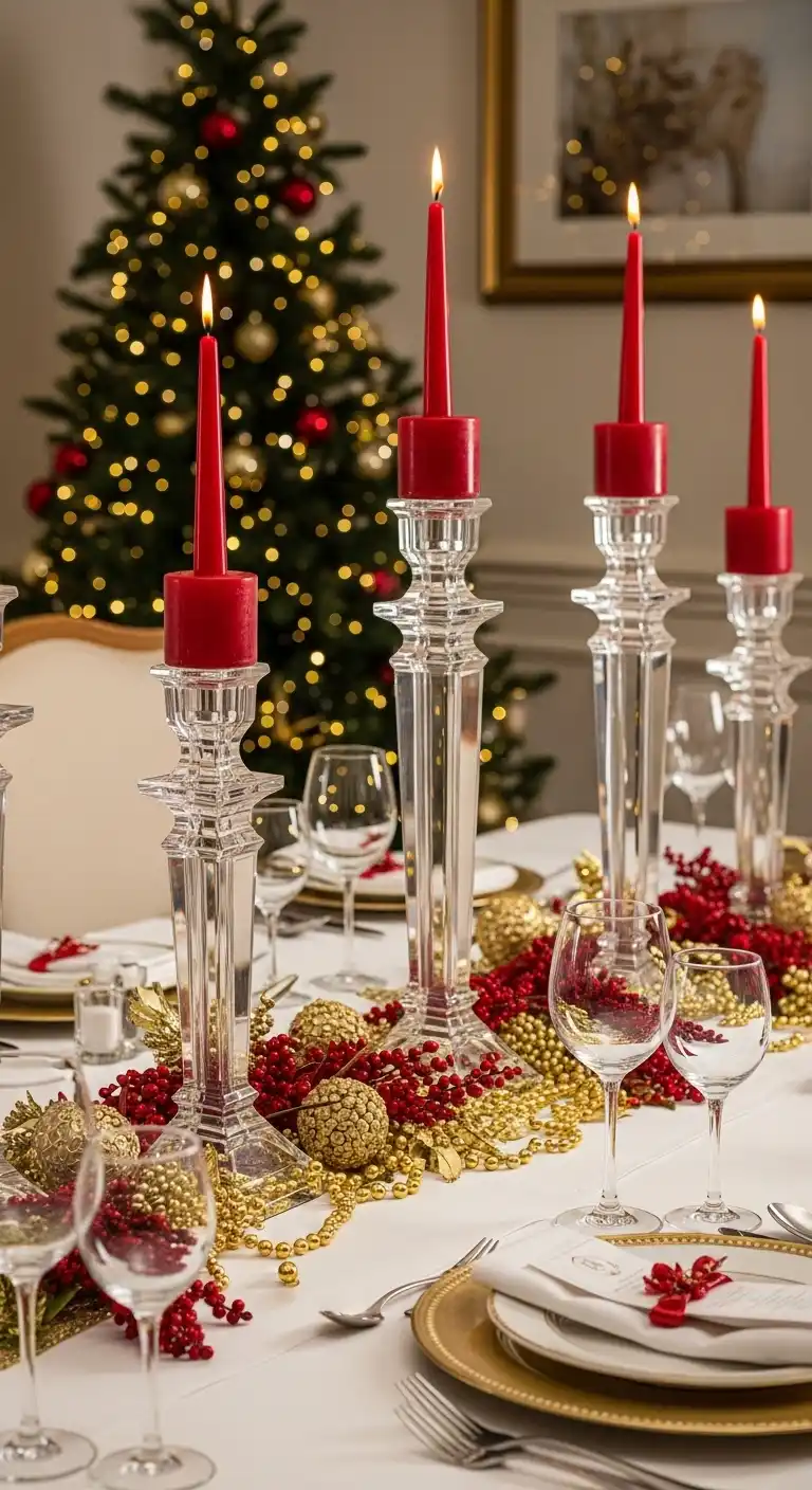 22. Crystal Candle Holders with Red Touches