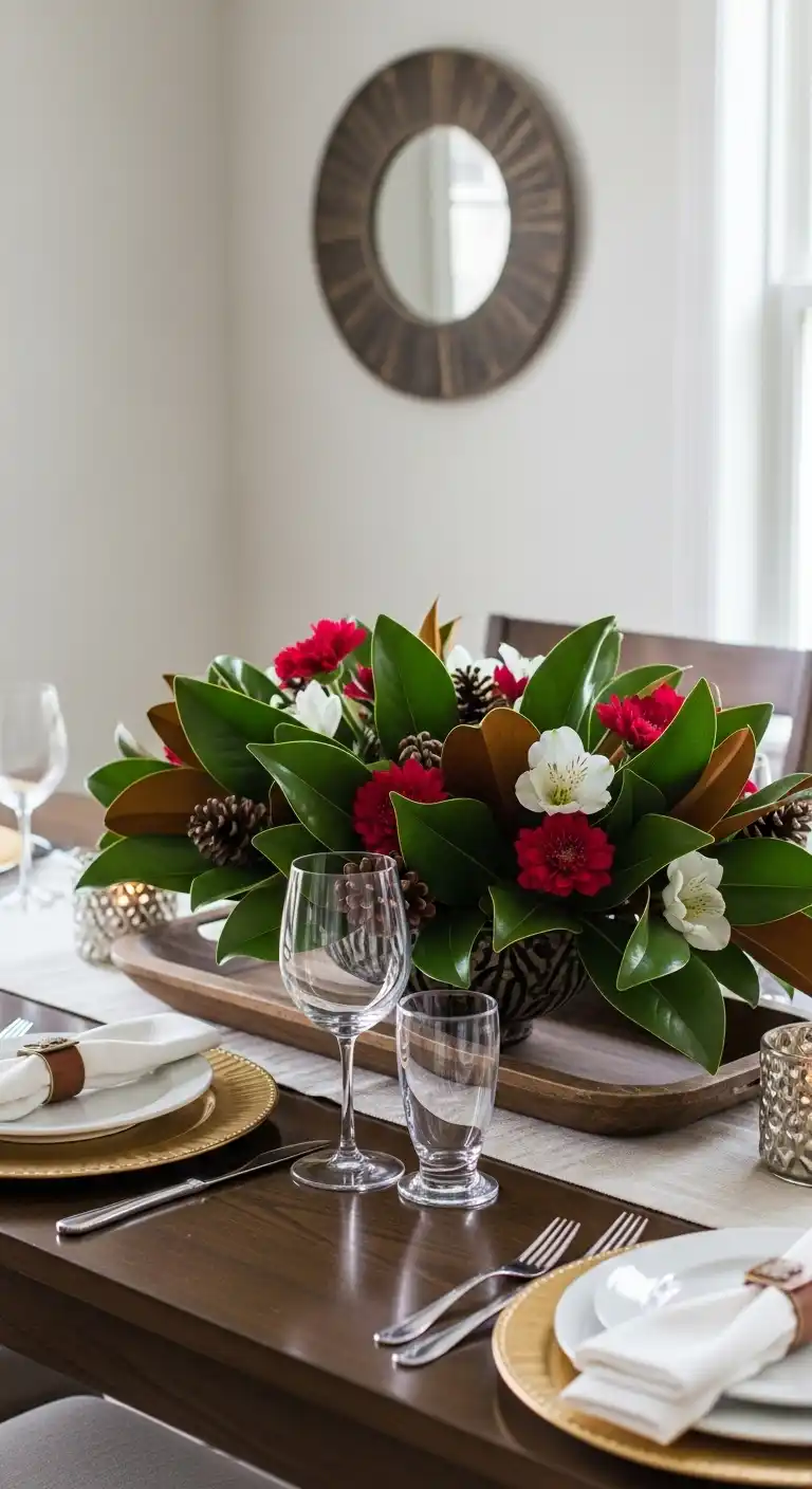 22. Magnolia Leaves with Seasonal Blooms