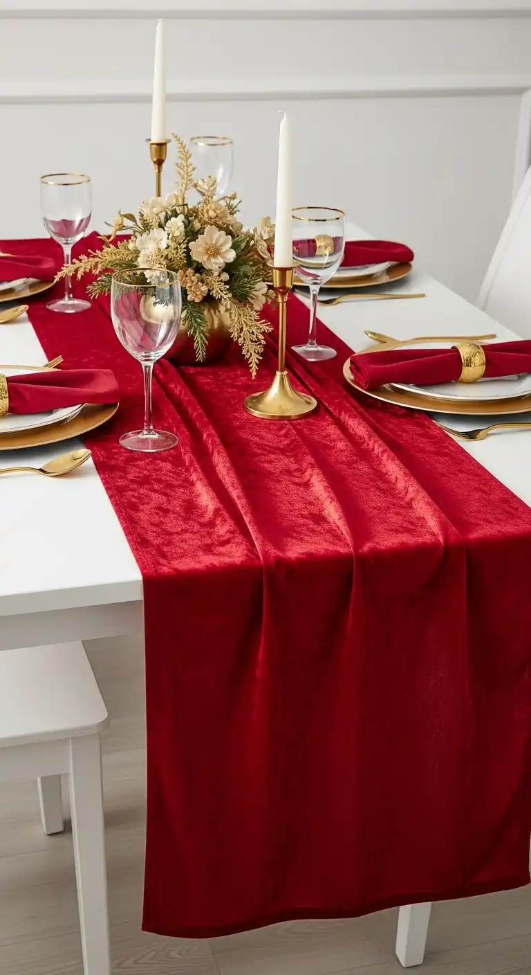 23. Red Velvet Runner with Gold Accents