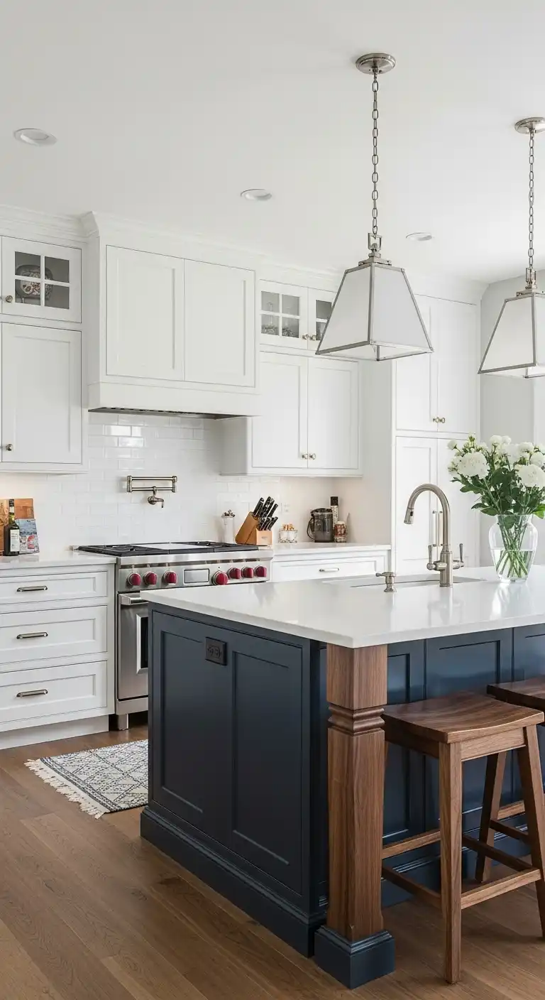 24. White Cabinets with Contrasting Island