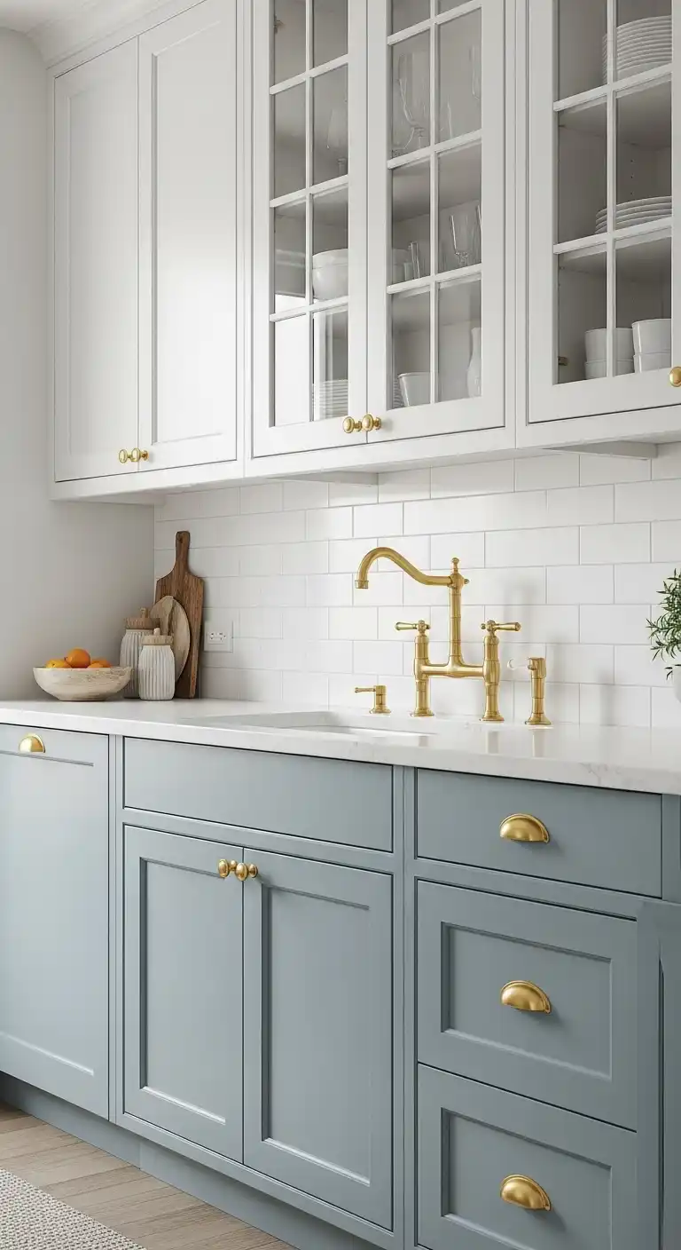 25. Coastal Cabinets with Gold Accents