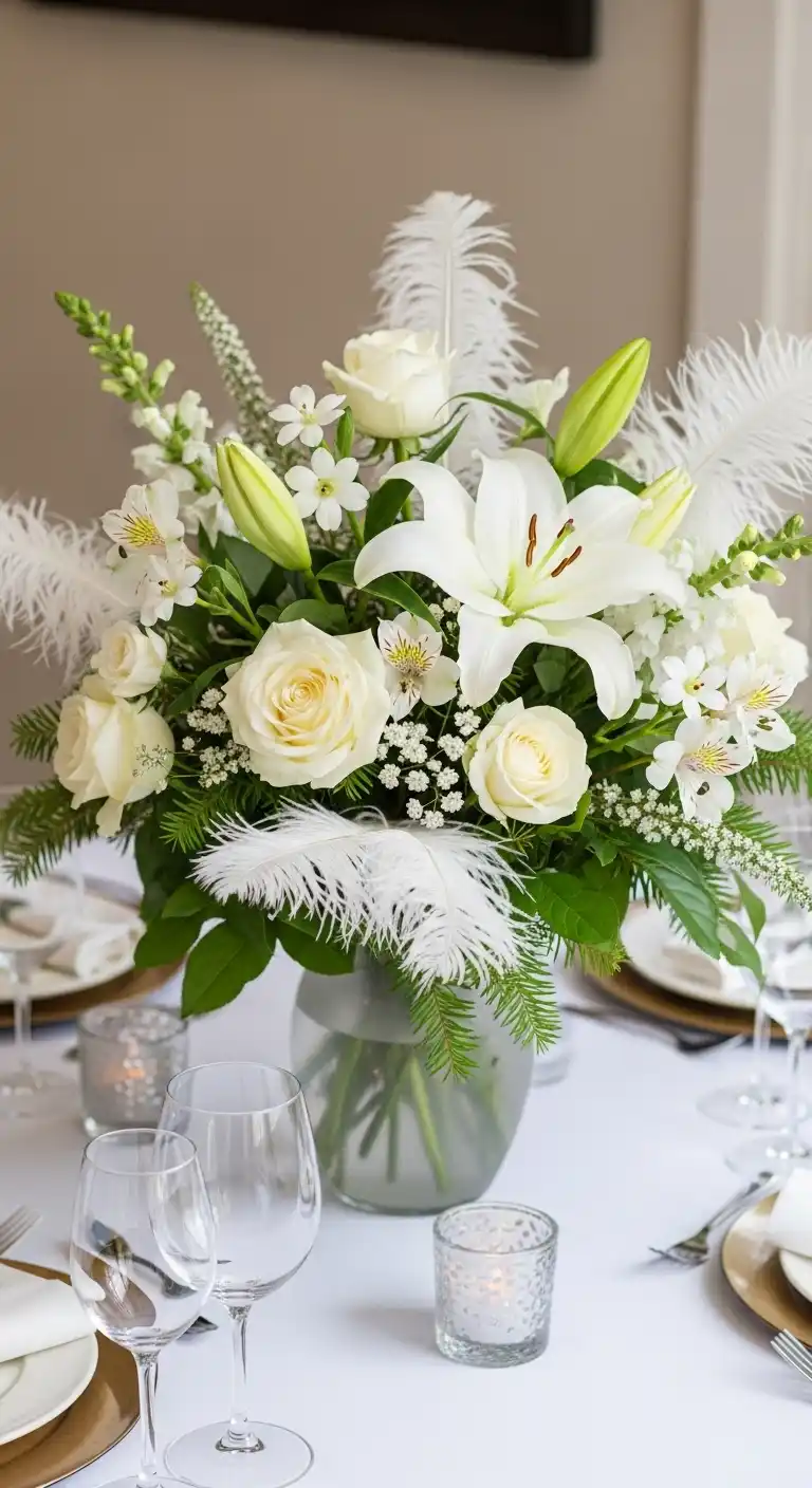 26. Mixed White Bouquet with Feathers