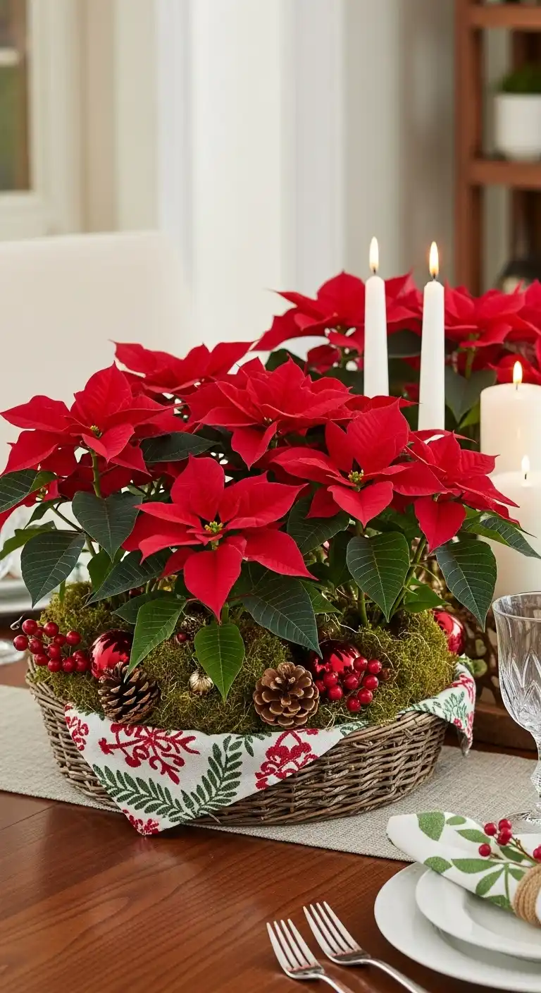 3. Poinsettias in a Decorative Basket