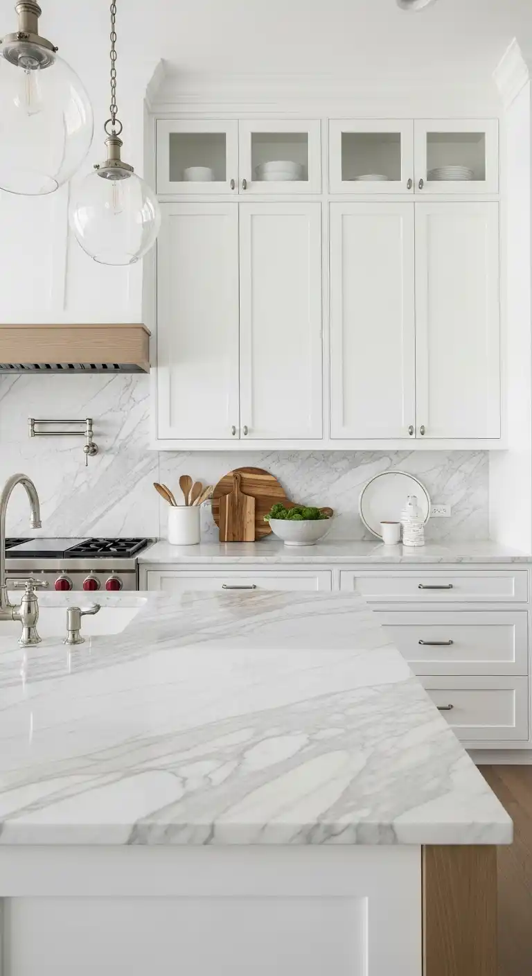 3. Try an all-white kitchen with marble countertops
