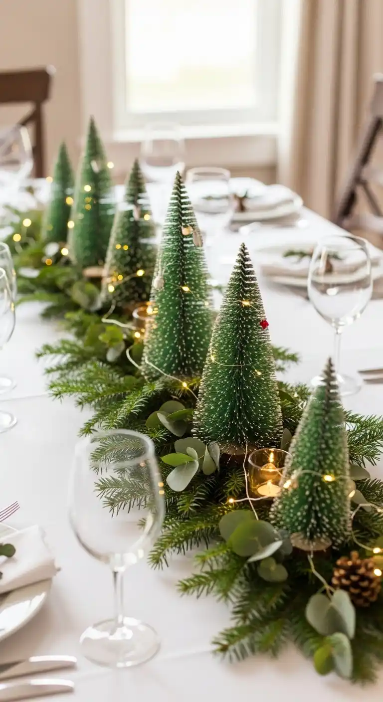 4. Mini Christmas Trees with Greenery Base