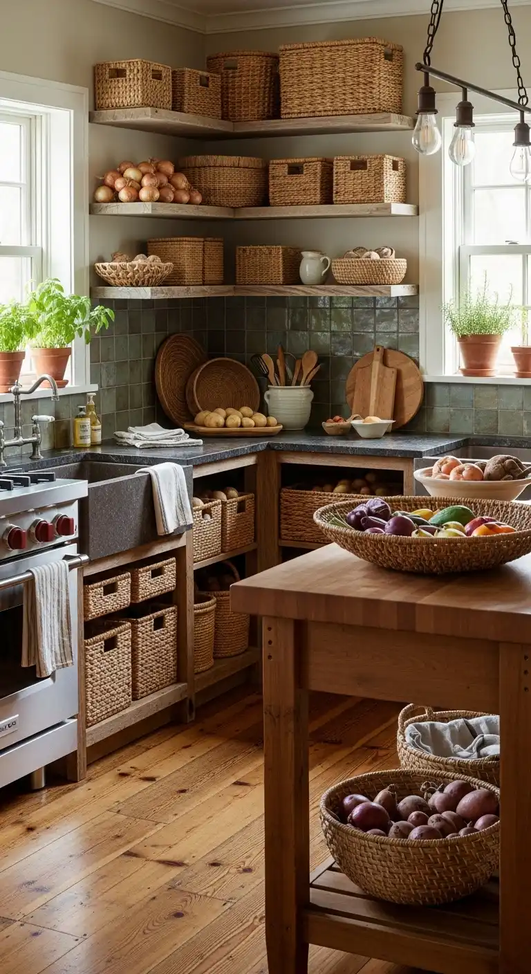 5. Add Woven Baskets for Storage