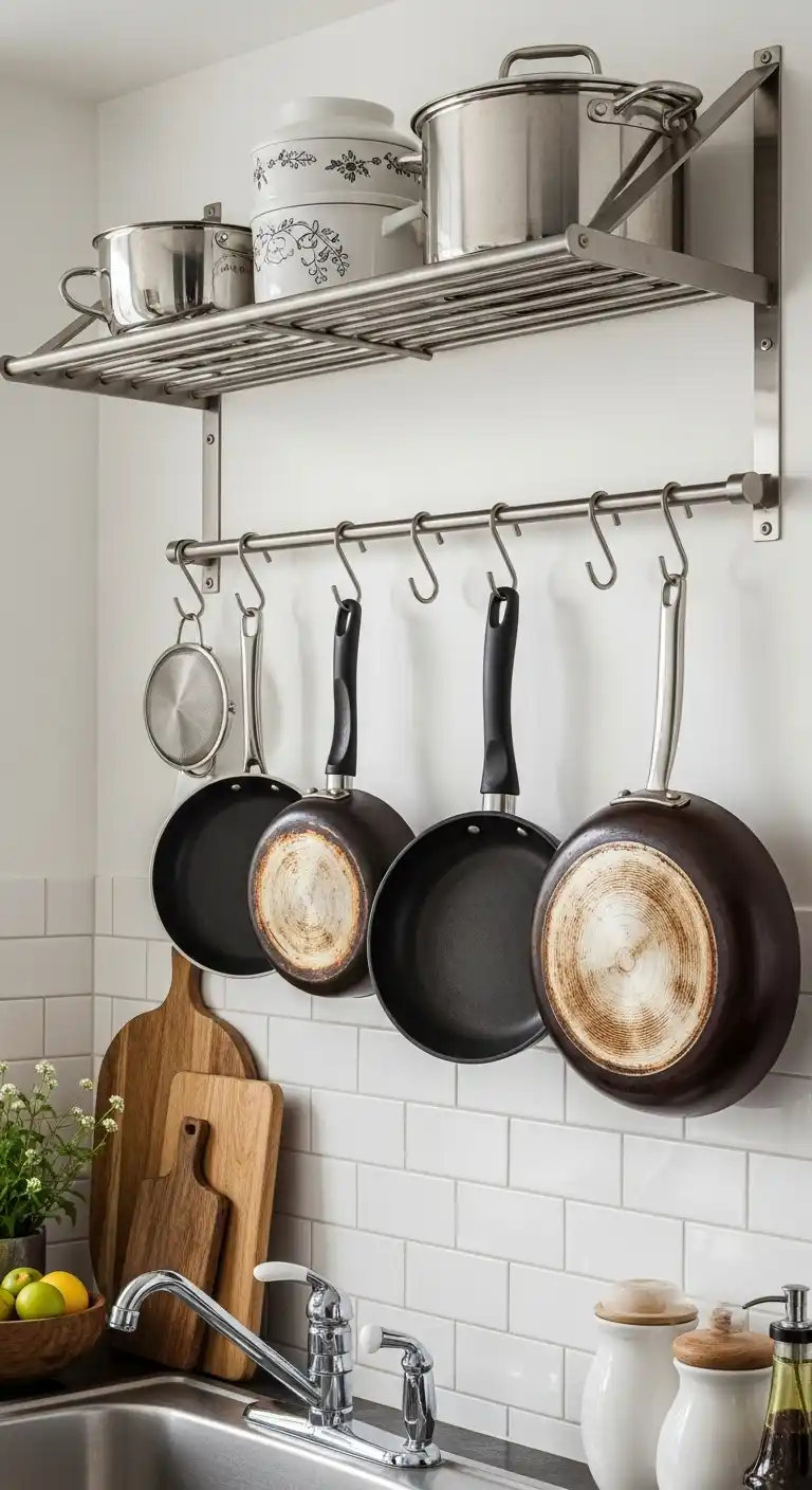 5. Hang Pots and Pans on a Rail